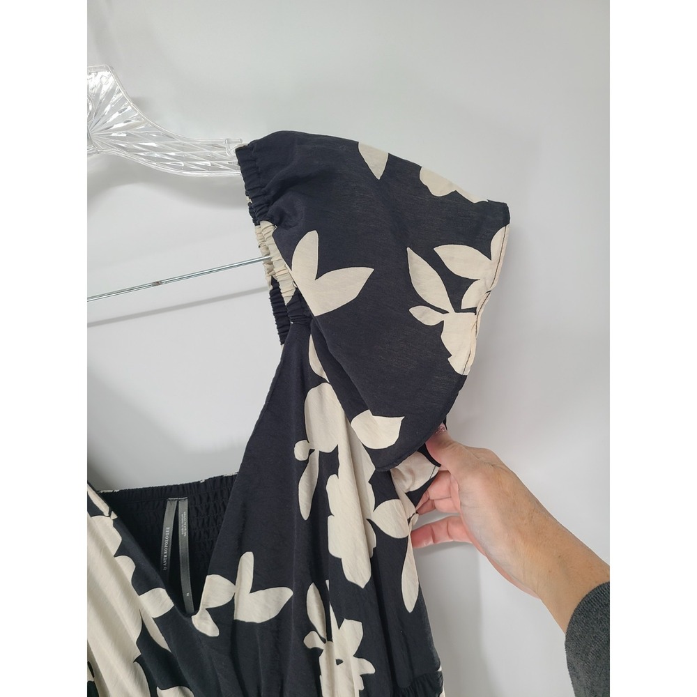 Anthropologie Black and Cream Floral Asymmetrical Maxi Dress - Picture 14 of 14